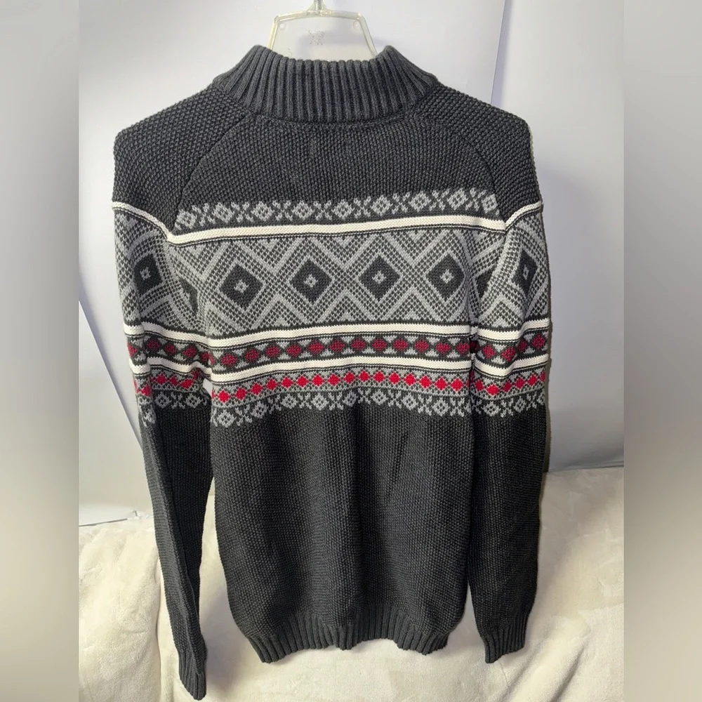 Izod Men’s Fair Isles Sweater Size L Gray 1/4 Zip Pullover Mock Neck Knit Nordic - Picture 5 of 7
